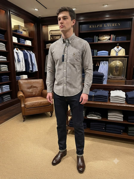 Men Premium Regular Fit Embroidery Logo on Front – Striped Button-Down Shirt