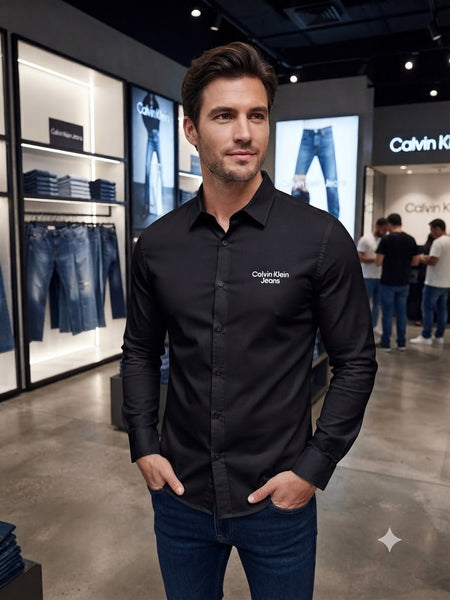 Premium Men Black Slim-Fit Button-Down Shirt – Minimalist Everyday Essential