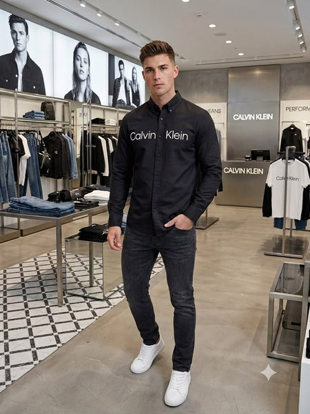 High-End Quality Premium Regular Fit Shirts Available Now – Luxury Black Collection with Bold Front Logo in Clean Premium Finish