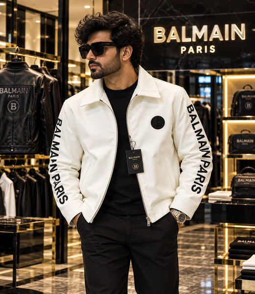 Imported Exclusive High End Leather Jacket Available Now – Luxury White Collection with Bold Sleeve Detailing in Premium Soft Finish