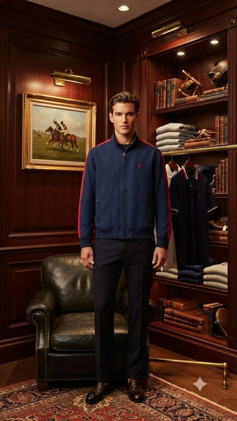 Imported Exclusive High End Quality Zipper Available Now – Luxury Navy Collection with Contrast Sleeve Stripes in Premium Soft Finish