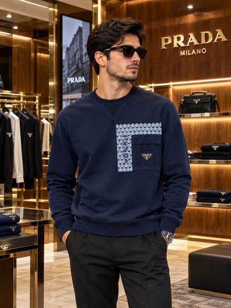 Imported Exclusive High End Quality Regular Fit Sweatshirts Available Now – Luxury Navy Collection with Contrast Pocket Detail in Soft Premium Finish