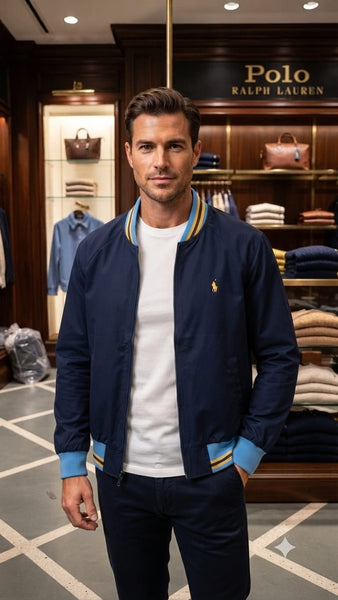 Imported Exclusive High End Quality Bomber Jackets Available Now – Luxury Navy Collection with Contrast Ribbed Details in Premium Soft Finish