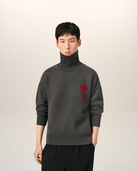 Premium Exclusive High End Quality Imported Turtleneck Pullover Available Now – Luxury Gray Knit Collection with Subtle Chest Emblem in Soft Premium Finish