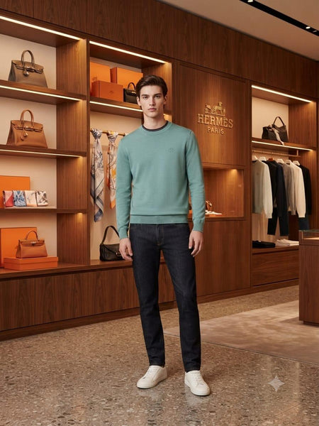 Premium Exclusive High-End Authentic Quality Teal Crew-Neck Knit Pullover