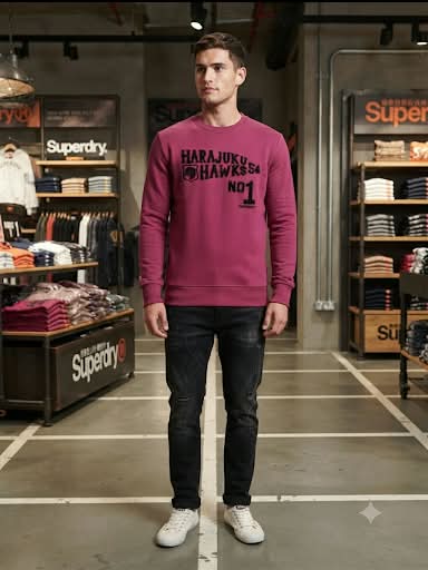 Premium Exclusive High-End Quality Soft Burgundy Graphic Crew-Neck Sweatshirt