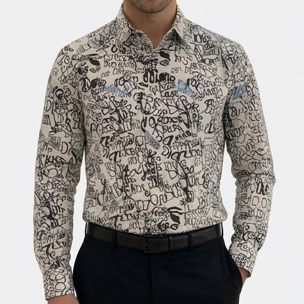 Premium Exclusive High-End Quality White Graffiti Print Long Sleeve Shirt