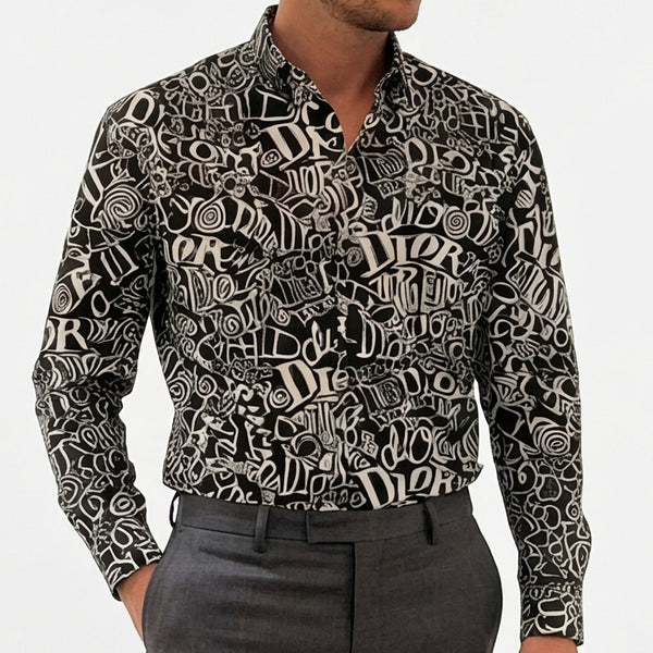 Premium Exclusive High-End Quality Black All-Over Graffiti Print Long Sleeve Shirt