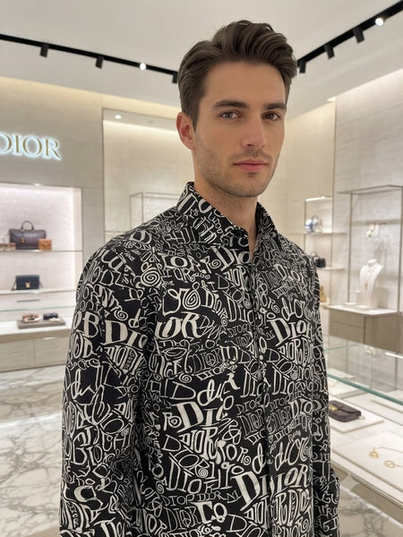 Premium Exclusive High-End Quality Black All-Over Graffiti Print Long Sleeve Shirt