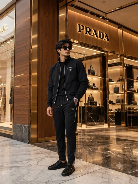 Premium Exclusive High-End Quality Black Full-Zip Tracksuit Set with Zip Details