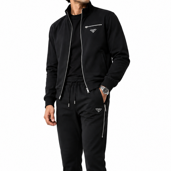 Premium Exclusive High-End Quality Black Full-Zip Tracksuit Set with Zip Details