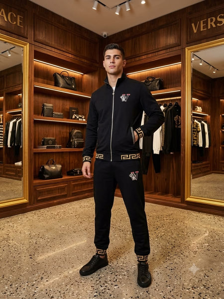 Premium Exclusive High-End Quality Black Full-Zip Tracksuit Set with Embroidered Detail