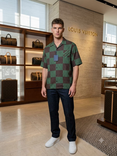 Premium Exclusive High-End Quality Green & Brown Checkered Short Sleeve Shirt