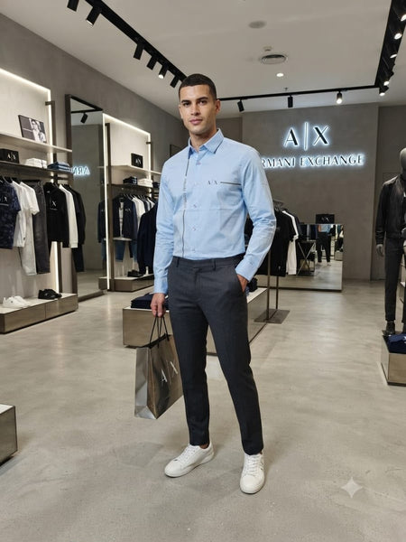 Refined Sky Blue Premium Long Sleeve Button-Up Shirt