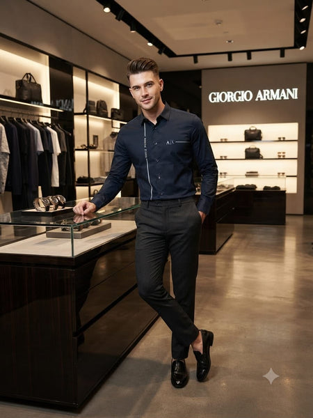 Elegant Navy Blue Premium Long Sleeve Button-Up Shirt