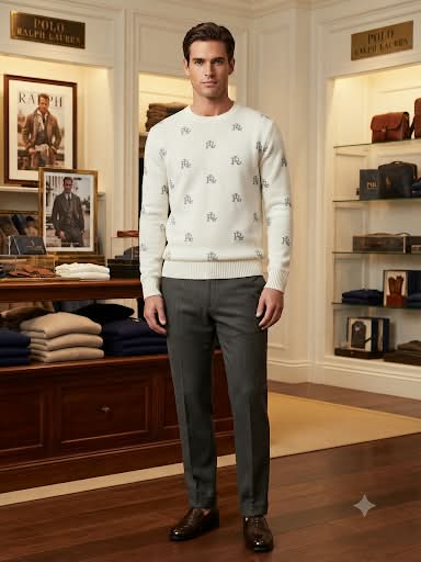 Premium Cream Monogram Crewneck Pullover