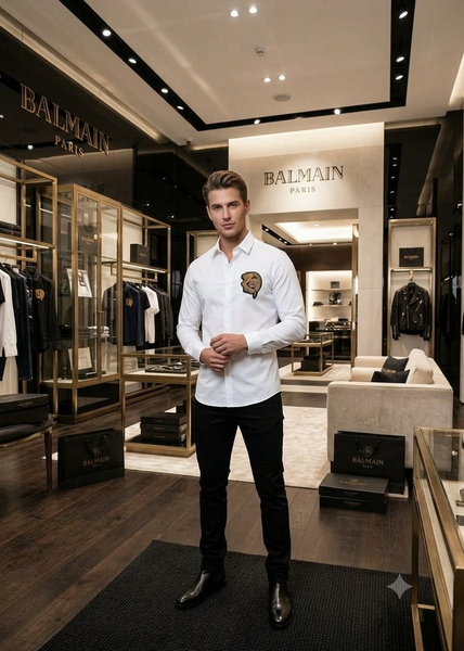 Premium Exclusive High-End Quality White Regular Fit Button-Down Shirt with Crest Emblem
