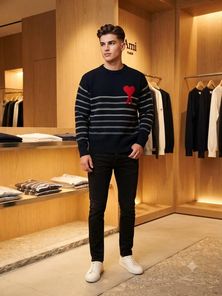 Premium Exclusive High-End Authentic Quality Striped Crewneck Pullover