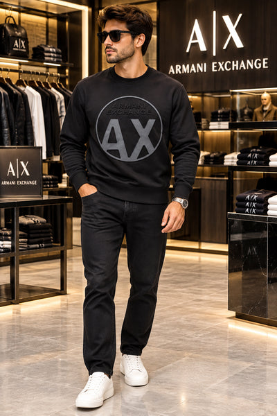 Premium Exclusive High-End Quality Black Crew-Neck Sweatshirt with Circular Logo