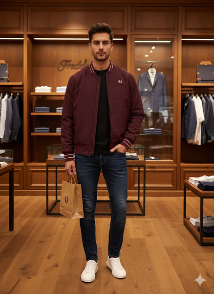 Premium Exclusive High-End Quality Burgundy Bomber Jacket with Contrast Trim