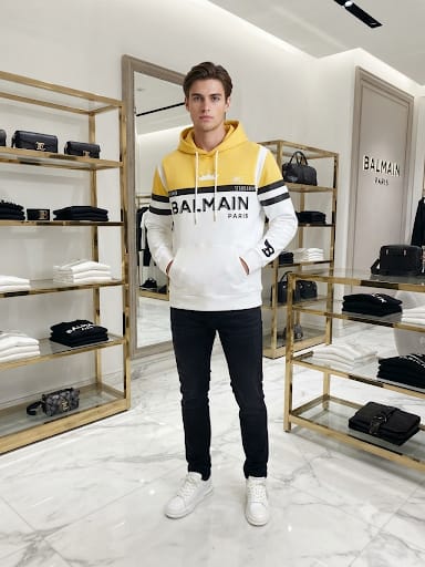 Premium Exclusive High-End Quality Yellow & White Color-Block Graphic Hoodie
