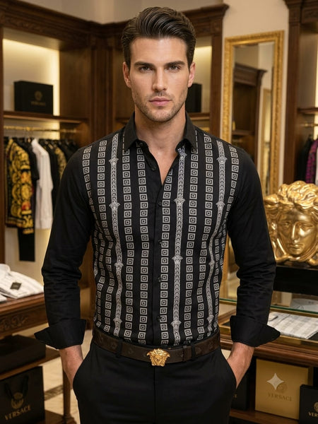 Premium Exclusive High-End Quality Geometric Pattern Long Sleeve Button Shirt