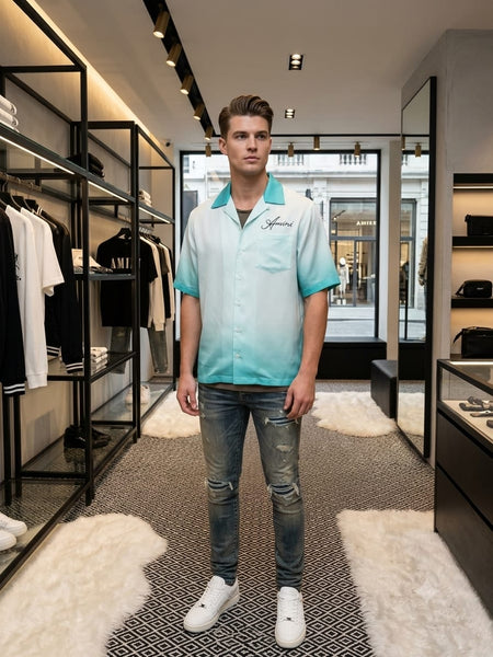 Premium Exclusive High-End Quality Ombre Short Sleeve Camp Collar Shirt