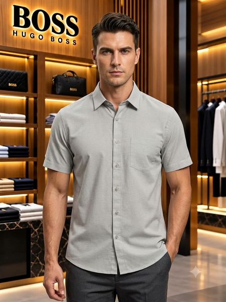 Premium Solid Color Short Sleeve Shirt – Classic Casual Style