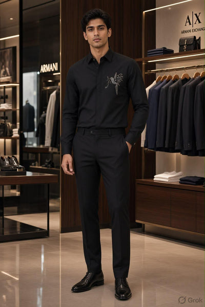 Premium Embroidered Bird Motif Long Sleeve Shirt