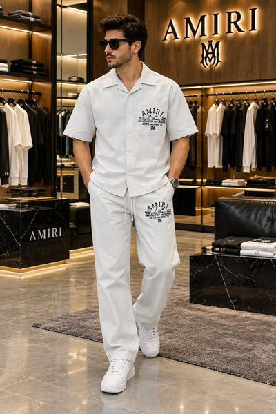 Premium Exclusive White Co-Ord Set – Camp Collar Shirt & Drawstring Pants