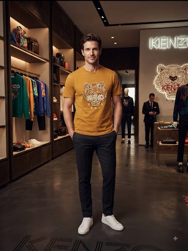 Premium Exclusive Golden Yellow Tiger Embroidered Crew Neck T-Shirt