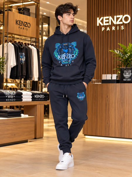Premium Exclusive High-End Authentic Navy Tracksuit Set with Bold Embroidered Tiger Graphic
