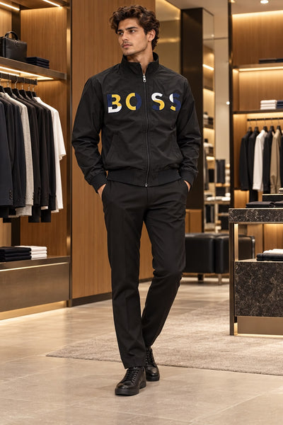 Premium Exclusive High-End Authentic Black Windcheater Jacket with Bold Embroidered Lettering