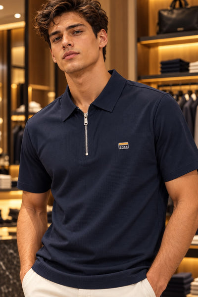 Premium Men’s Zip Polo T-Shirt Luxury Smart Casual Half Sleeve Tee