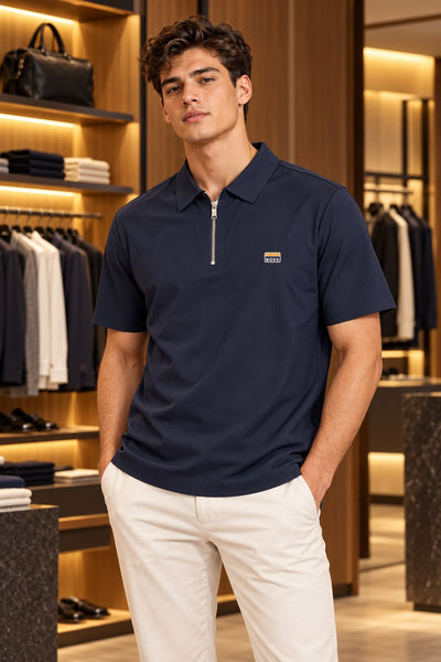 Premium Men’s Zip Polo T-Shirt Luxury Smart Casual Half Sleeve Tee