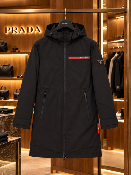 Branded  Black Technical Hooded Jacket  Luxury Performance Meets Minimalist Design