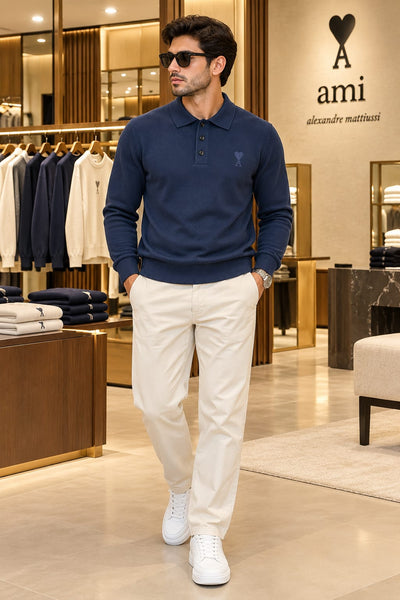 Premium Exclusive High-End Soft Knit Long Sleeve Polo Pullover