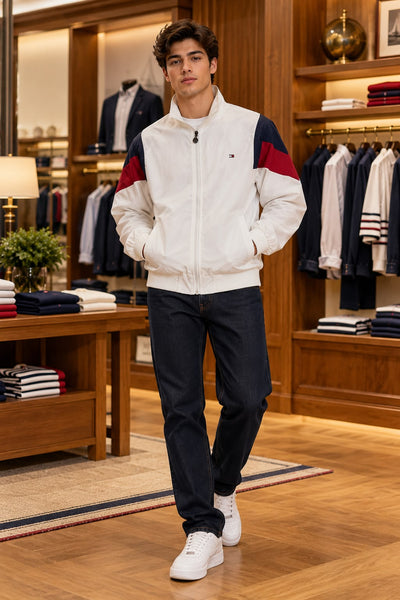 Premium Exclusive High-End Authentic White Color-Block Windcheater Jacket