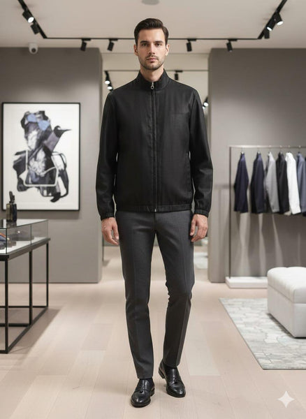 Premium Exclusive High-End Authentic Linen Stand-Collar Zip Jacket