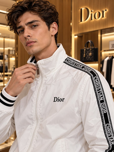Luxury Black Brand Signature Track Jacket with Logo Tape Sleeves