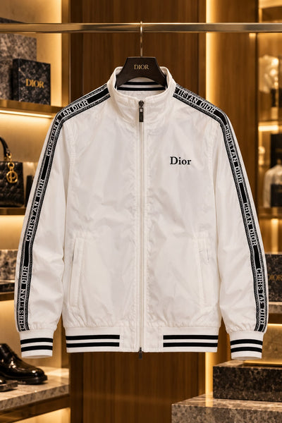 Luxury Black Brand Signature Track Jacket with Logo Tape Sleeves