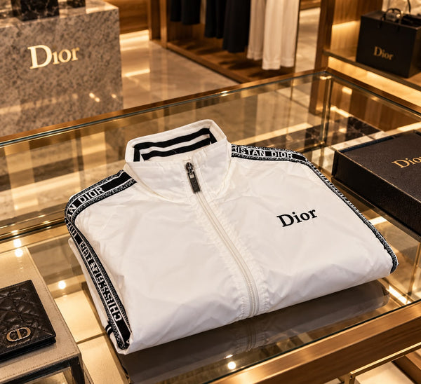 Luxury Black Brand Signature Track Jacket with Logo Tape Sleeves