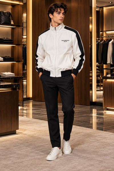 Premium White Lightweight Windcheater with Contrast Stripes