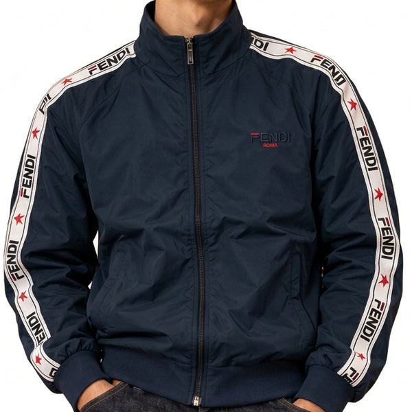 Premium Navy Lightweight Windcheater with Bold Sleeve Stripes