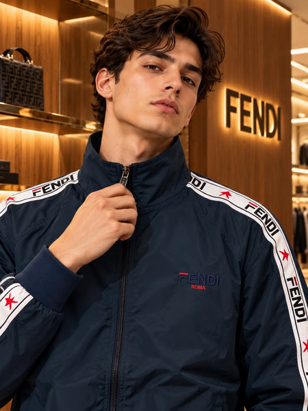 Premium Navy Lightweight Windcheater with Bold Sleeve Stripes