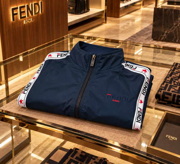Premium Navy Lightweight Windcheater with Bold Sleeve Stripes