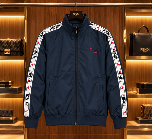 Premium Navy Lightweight Windcheater with Bold Sleeve Stripes