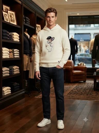 Premium Soft Knit Hoodie with Embroidered Bear Graphic