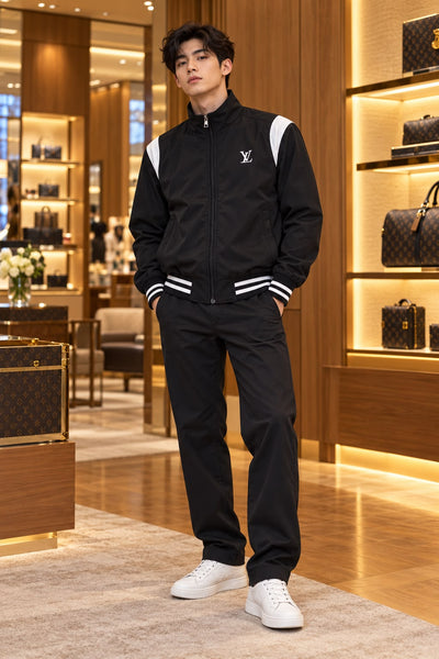 Premium Black Windcheater with White Contrast Accents
