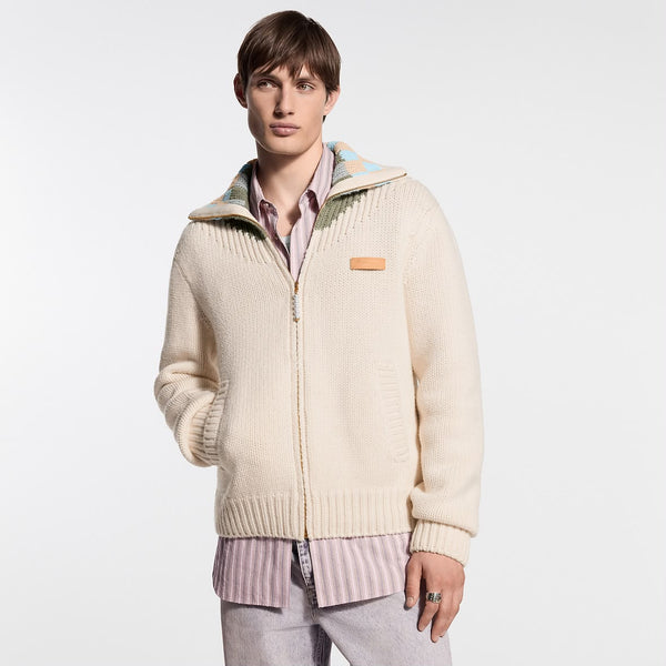 Premium Soft Knit Zip-Up Pullover with Intarsia Collar